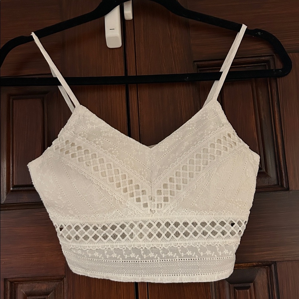 Rebellion White Smocked‎ Top Crochet style Lace Detail Size XS